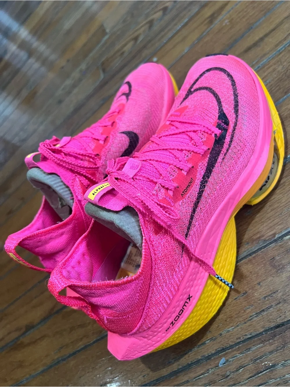 Nike Women's Hot Pink and Yellow ZoomX Running Shoes with Black Swoosh size w 9